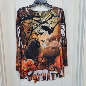 One World Halloween Cat top with embellished accents, XS